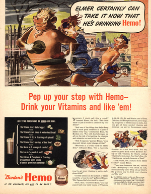vitamins cows hemo, 1940s (print)