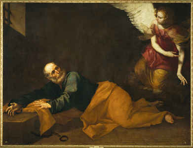 Saint Peter freed by an angel (painting on canvas)