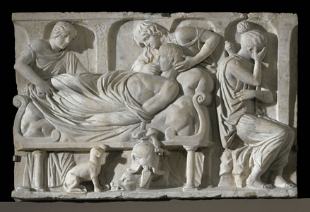 The death of Meleager;relief from a sarcophagus built into the east-facade of the Villa Borghese …