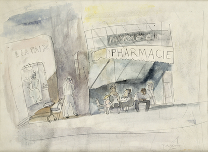 La Pharmacie, (watercolour over pen and black ink on paper)