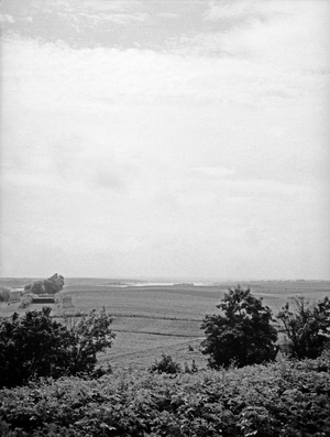 View from the Rhein heights to Rheiner See lake in Masuria, East Prussia, 1930s (b/w photo)