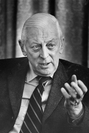 Alistair Cooke during an interview, 1974 (b/w photo)