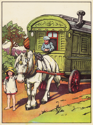 Gypsy caravan (colour litho)