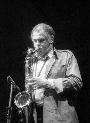 Dexter Gordon, Capital Radio Jazz Festival, Knebworth, 1981 (b/w photo)