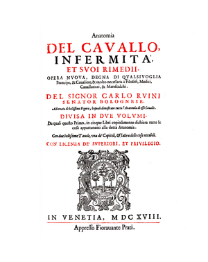 Title page from 'Anatomia del cavallo, in fermità, et suoi rimedii'