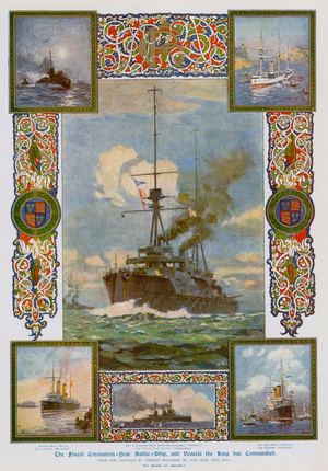 The finest Coronation year battle ship, and vessels King George V has commanded (colour litho)