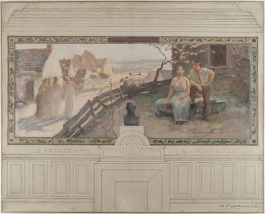 Sketch of Montreuil-sous-Bois Town Hall: Spring - Youth, 1892 (oil on black ink, graphite pencil on canvas)