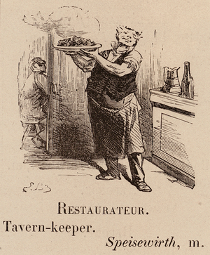 Le Vocabulaire Illustre: Restaurateur; Tavern-keeper; Speisewirth (engraving)