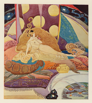 Illustration for Vathek by William Beckford (colour litho)