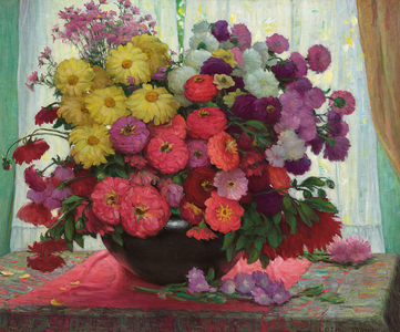 Bowl of Flowers (oil on canvas)