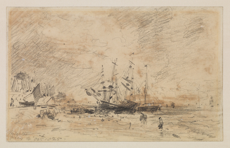 Colliers on the beach at Brighton, 14 October 1825 (graphite on wove paper, discoloured brown patches from former adhesive backing)