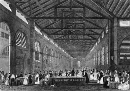 The Saint Germain market in Paris, 1830-1840, engraving