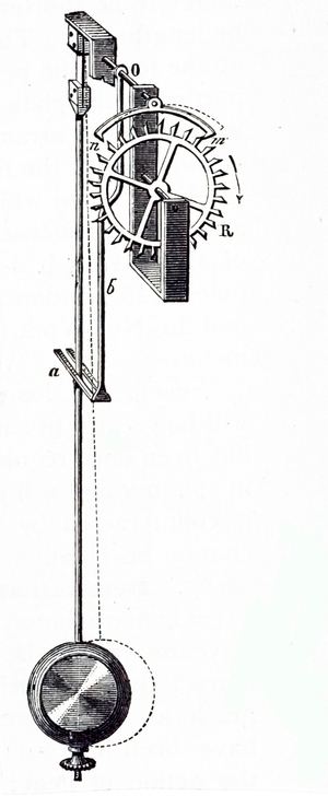 An engraving depicting a pendulum with an anchor escapement, 19th century