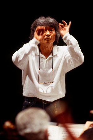 Seiji Ozawa portrait of the Japaneese conductor born in 1935 reharsing. Paris 1998