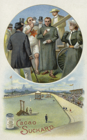Enjoying Suchard cocoa at a velodrome (chromolitho)