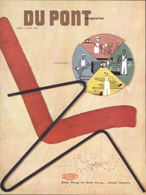 Furniture industry, front cover of the 'DuPont Magazine', June-July 1951 (colour litho)