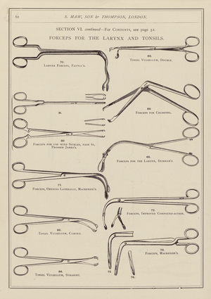 Illustration for S Maw, Son & Thompson’s  medical catalogue, 1891 (engraving)