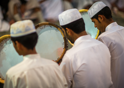 Men Singing And Playing Music During A Wedding Ceremony, Qeshm Island, Tabl , Iran, 2015 (photo)