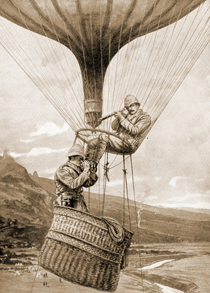 Directing the advance on Potgieter's Drift from the balloon, Colenso, Natal, South Africa (litho)