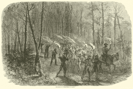 Bringing in prisoners by night, August 1864 (engraving)
