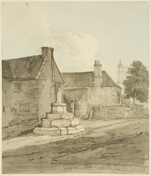Remains of Old Cross, near 'Angel Inn', Long Ashton, 1822 (pencil & watercolour on paper)