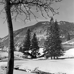 In the deeply snowed in Feldberg area at the Black Forest region near Todtnau, Germany 1930s (b/w photo)