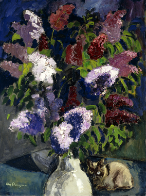 Cat and Lilys; Chat et Lilas, 1937 (oil on canvas)