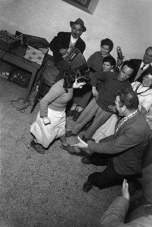 People dancing and playing traditional music from Umbria, Italy, c.1958 (b/w photo)