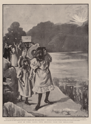 Just in Time, going into Shelter from the Shell-Fire (litho)