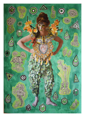 Green Narcissus, 2017 (collage, oil paint, ink drawing, photography)