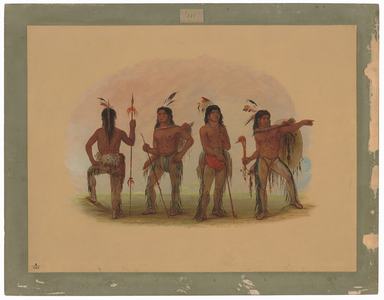 Four Navaho Warriors, 1861-1869 (oil on card mounted on paperboard)