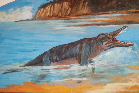 Painting depicting the Kronosaurus, Marine animal, Museum of Fossils, Levya, Colombia