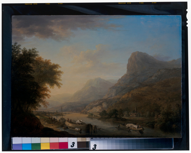 Mountainous river landscape, 18th century (oil on panel)