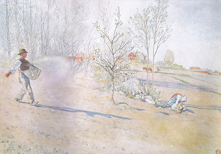 Johan carried the oats in a big open bag fastened by straps  (colour litho)