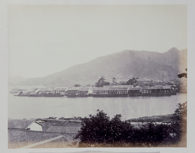 Desima or Dejima Trading Post, Nagasaki, Japan 1863-65, printed in 1867-68 (b/w photo)