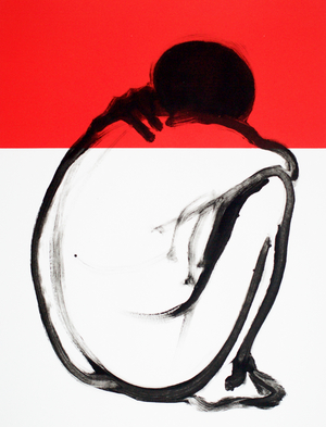 Crouched Figure (Red), 2005 (monotype)