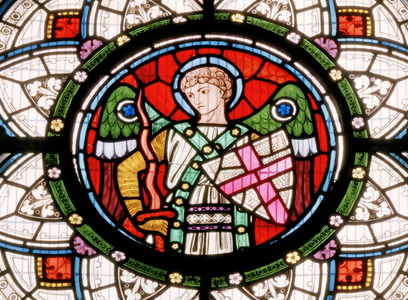 Denstone, Clayton & Bell, John Richard Clayton (1827-1913), Angel with shield, c.1861