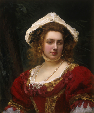 Portrait of an Elegant Lady in a Red Velvet Dress (oil on canvas)