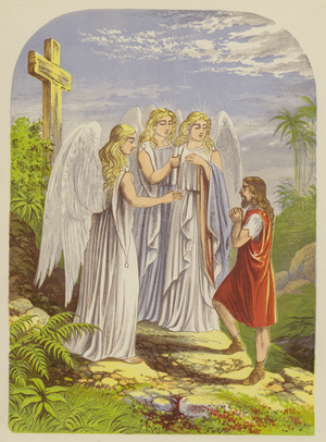 Christian losing his burden (colour litho)
