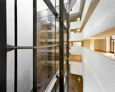 Contemporary architecture: Detail views of light well in steel an solar control glass - The new Hertzian Library, Rome, Italy