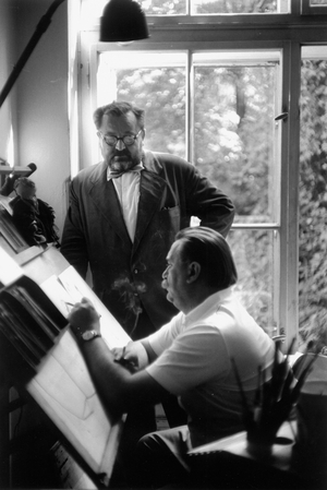 Jiri Trnka, famous puppet- player and director of puppet- movies, drawing one of his puppets in his Prague home …, 1956 (photo)