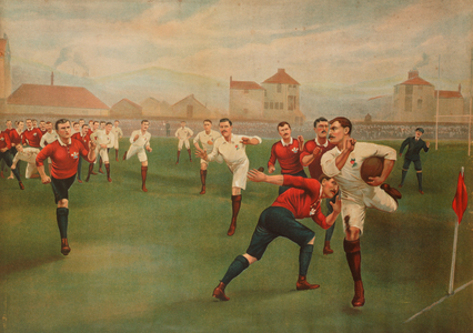A rare print of England v. Wales. January 5th 1895, at Swansea (colour litho)