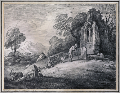 Wooded Landscape with Peasant Reading Tombstone, 1780 (soft-ground etching with aquatint)