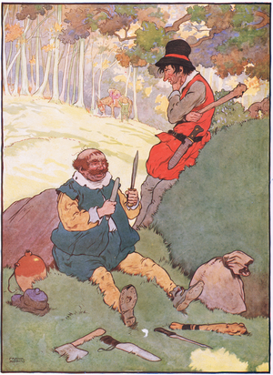 Yet one of them, more hard of heart, did vow to do his charge , 1930s (colour litho)