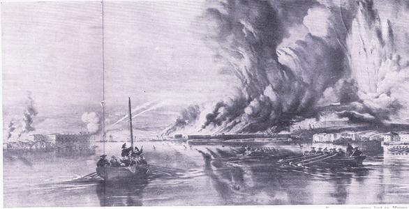 The fall of Sevastopol and the retreat of the Russians, 8 September 1855, illustration from 'British Battles on Land and Sea ', 1915 (litho)