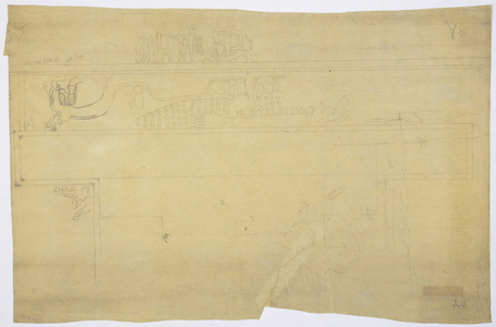 Copy of a tracing of a wall painting from above the door, Upper temple of the Jaguars, Chichen Itza, Mexico Pencil 'Human Sacrifice' (graphite)