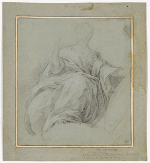 Study of a seated draped woman (Study for the allegorical figure “La Force”), 1731-32 (black & white chalk on blue paper)