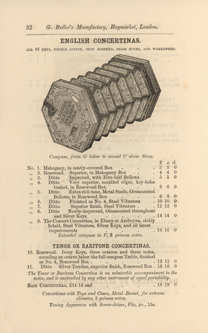 Page from G Butler's Illustrated Catalogue of Musical Instruments (engraving)
