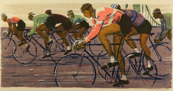 Bicycle Race on the Garden Ring in Moscow, 1965 (colour litho)