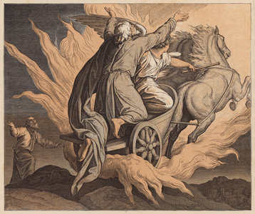 The Translation of Elijah, 2 Kings, II, 11 (coloured engraving)